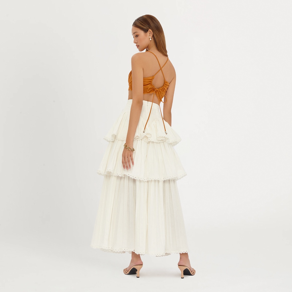 DEAR JOSÉ - Chân váy dài 3 tầng xếp ly Lilo vải linen trắng