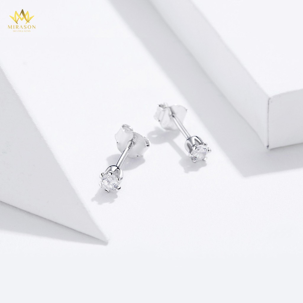 Khuyên Tai Bạc Nữ MIRASON Nụ Nạm Kim Cương Nhân Tạo Sang Trọng MBT047 - Hoa Tai Nữ Bạc 925 Cao Cấp