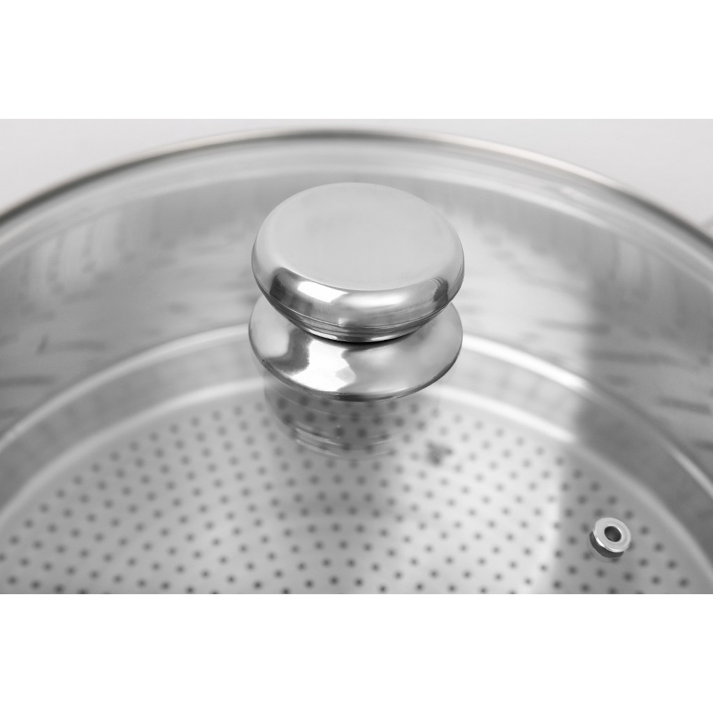 Bộ nồi xửng hấp Inox 1 đáy nắp kính H.T Cook HTNX28001 28cm sử dụng bếp từ