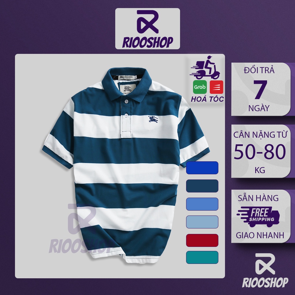 Áo thun nam có cổ sọc ngang bản to Bur cực đẹp cotton RCP018 - áo polo nam form rộng Riooshop