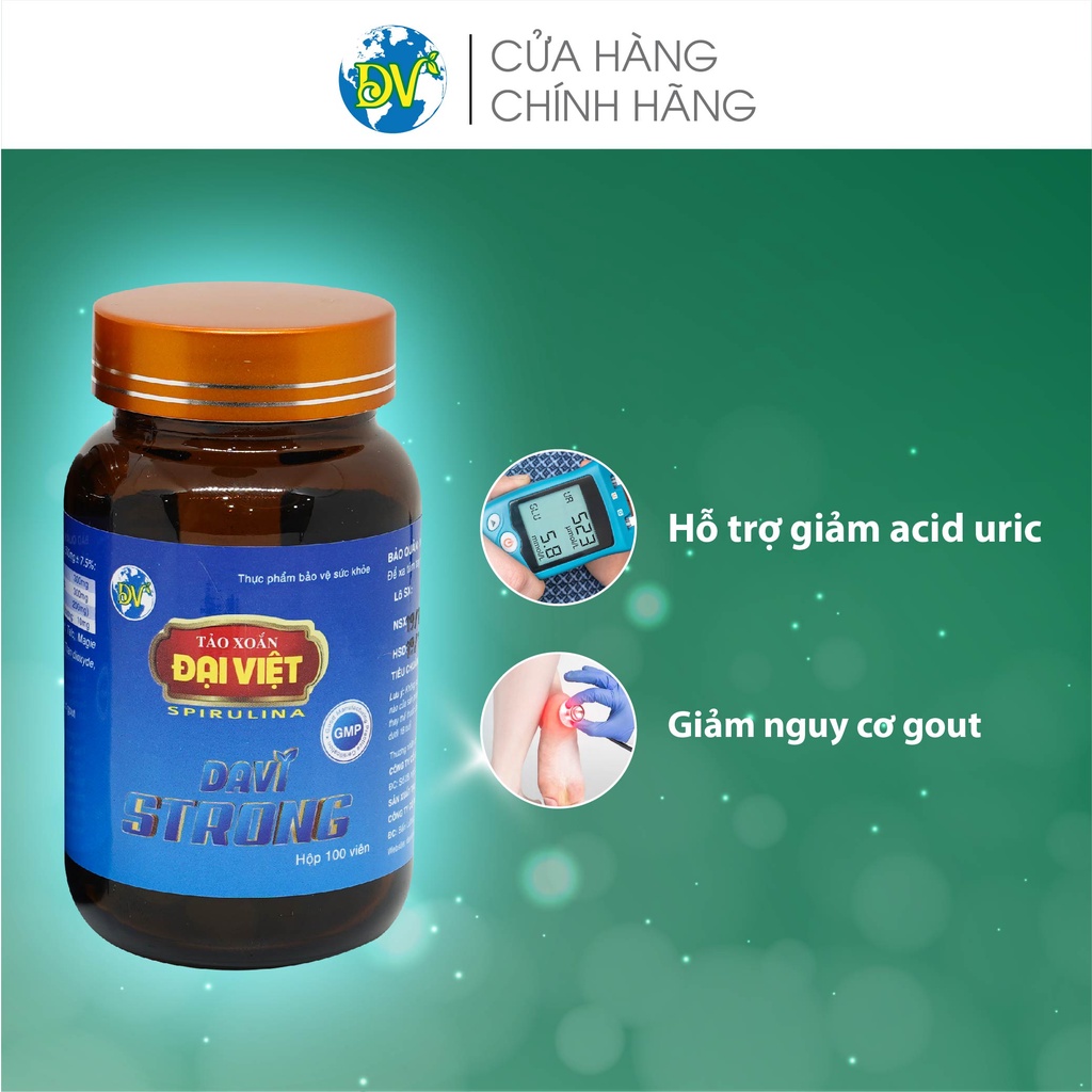 Tảo viên Davi strong, Giảm nguy cơ gout, giảm acid uric_100 viên