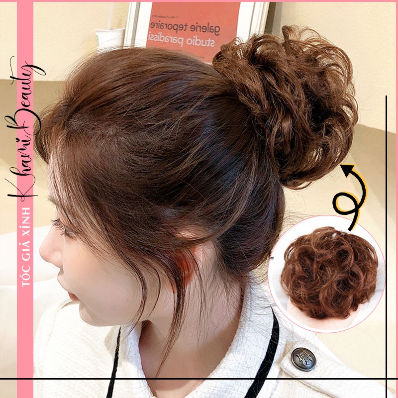 Búi tóc giả nữ Hàn Quốc Khami Beauty, tóc giả búi xoăn tự nhiên, đủ màu