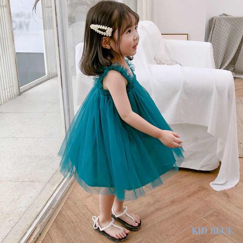 Đầm Công Chúa Hai Dây Màu Trơn Thời Trang Mùa Hè Cho Bé Gái
