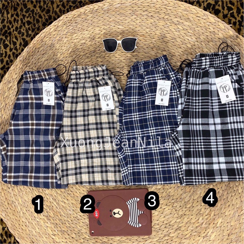 Quần Jogger sọc kẻ caro dây rút chân unisex mặc được 2 kiểu ống bôm và ống rộng