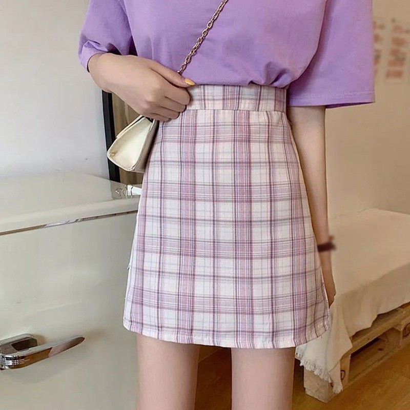Chân Váy Eo Cao Kẻ Ca-Rô Trẻ Trung Thanh Lịch Hợp Thời Trang