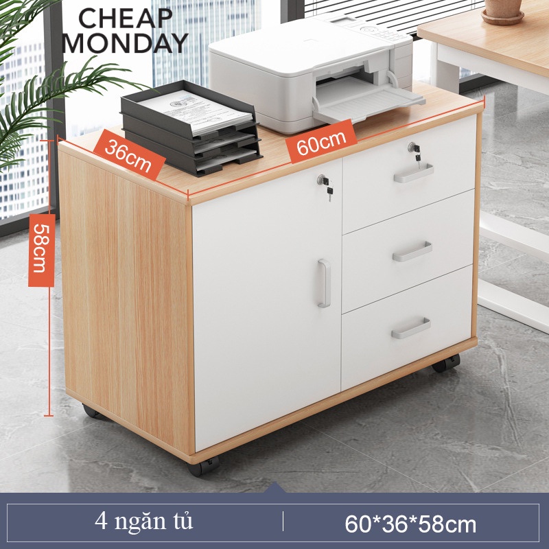 Tủ để tài liệu, hồ sơ văn phòng có khóa ngăn tủ đựng, kệ để máy in thiết kế hiện đại có bánh xe di động