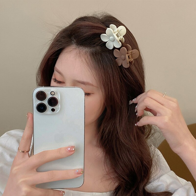 Kẹp Tóc Nhỏ Màu Trơn Nhám Hình Hoa Cà Phê Thời Trang Cho Nữ