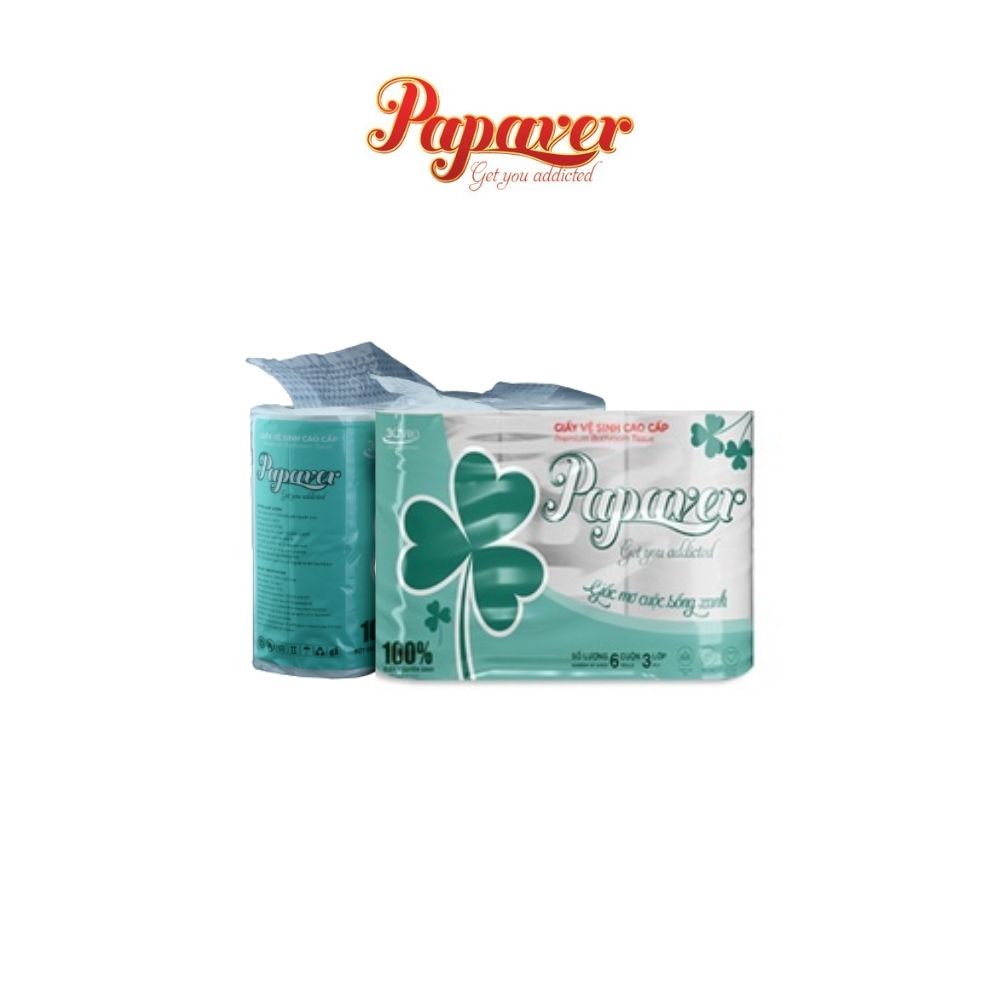 Giấy Vệ Sinh Cao Cấp Papaver, Combo 12 Lốc, 1 Lốc 6 Cuộn, 3 Lớp, Có Lõi/Không Lõi, 100% bột Giấy Nguyên Sinh