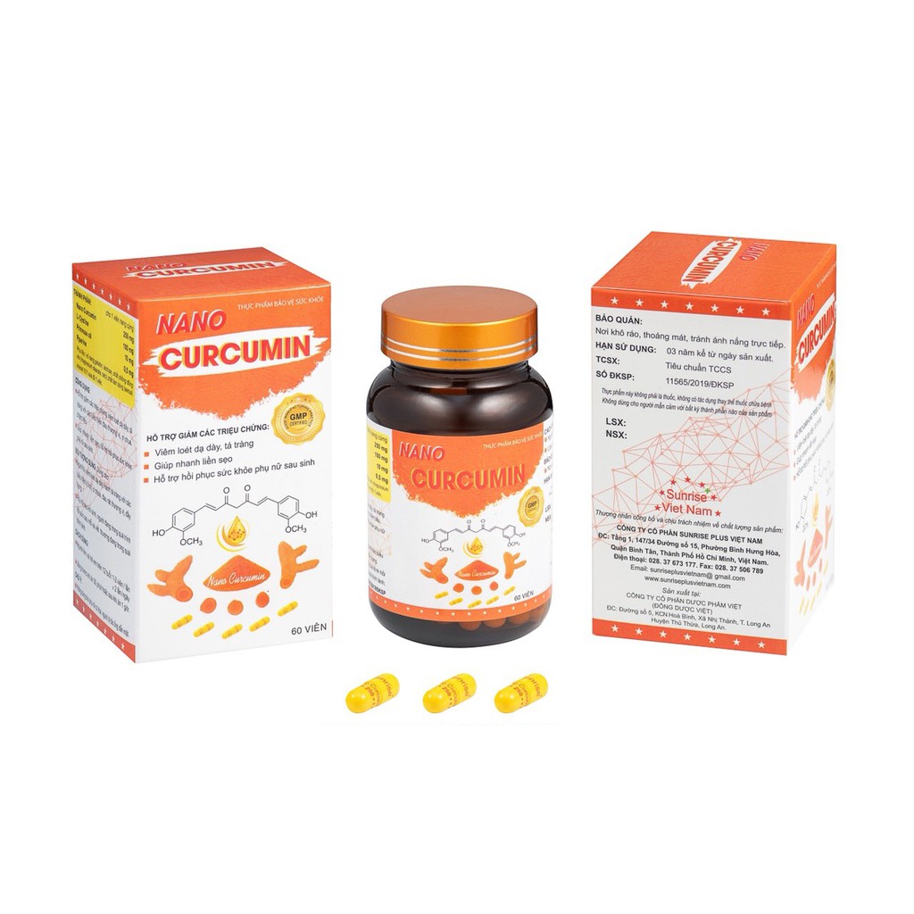 NANO CURCUMIN Chiết Xuất Từ Nghệ - Hỗ Trợ Triệu Chứng Viêm Loét Dạ Dày, Tá Tràng Hộp 60 Viên