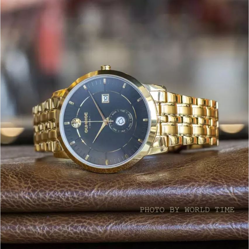 Đồng Hồ Nam Sunrise 1115SA Kính Sapphire Chống Xước Màu Vàng + Thẻ Bảo Hành