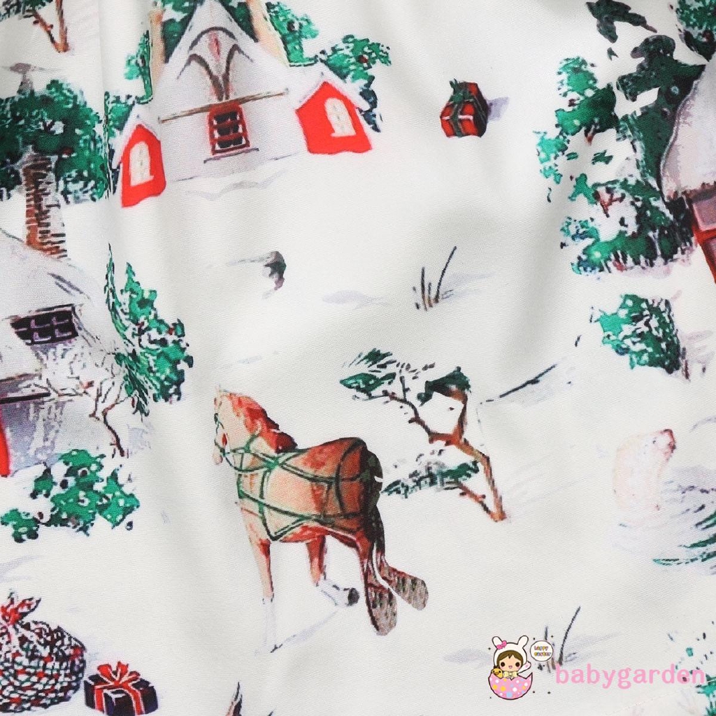 Đầm tay lửng in họa tiết chủ đề giáng sinh dễ thương cho bé gái