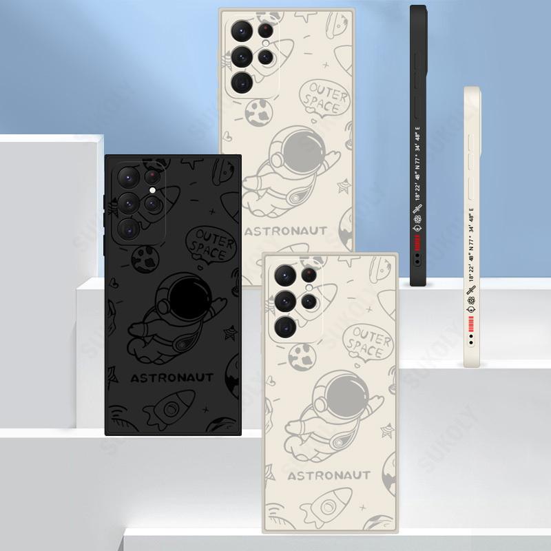 Hoạt Hình Ốp Điện Thoại Silicon Mềm Hình Phi Hành Gia Có Dây Đeo Cho samsung galaxy s22 ultra s21 s10 plus s20 fe a53 a52 a32 a51