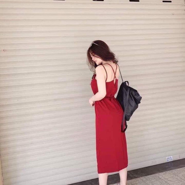 Sỉ Váy maxi dây Đan xẻ cạnh chất voan lụa