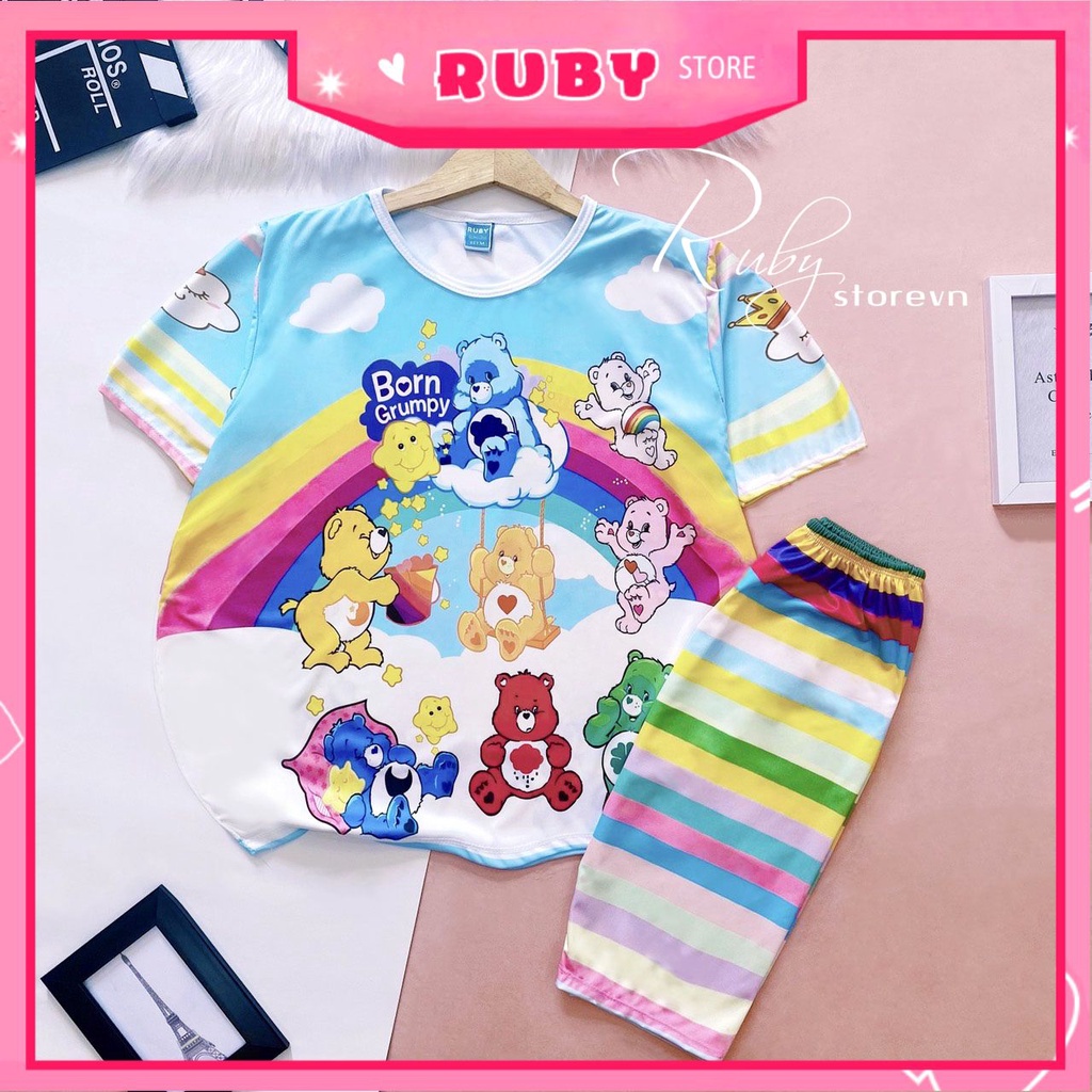 Đồ bộ thun QUẦN LỬNG cho bé mặc nhà size đến 70kg vải mềm mát in hình Doremon kitty Hoạt hình dễ thương DBRBL FULL SIZE