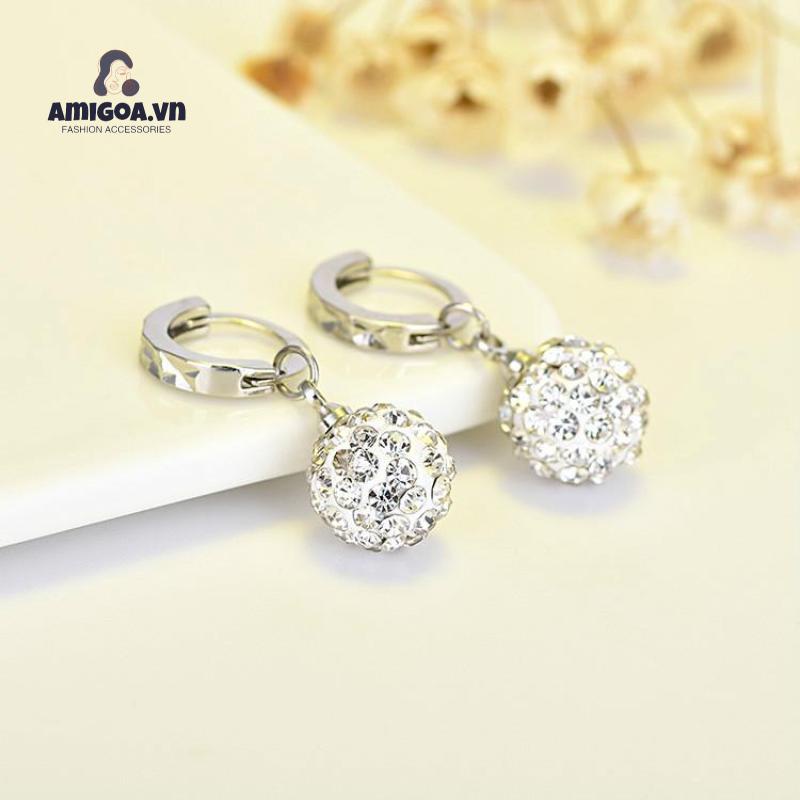 Bông Tai Mạ Bạc Đính Đá Phong Cách Công Chúa