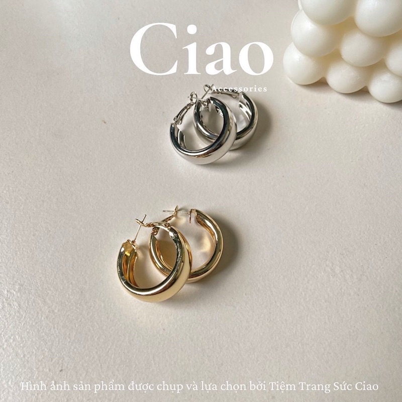 [HOT TREND] Khuyên tai/ Bông tai mạ bạc S925 thiết kế phong cách retro bản tròn Huge Round Ciao