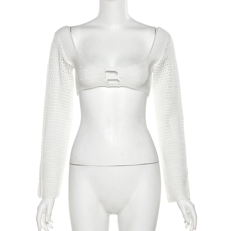 Áo Dệt Kim Tay Dài Cổ Vuông Hở Lưng Cột Dây Trẻ Trung Quyến Rũ Thời Trang Cho Nữ