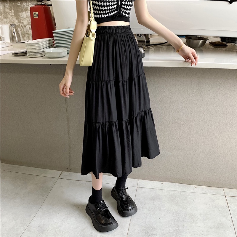 SUXI Chân Váy Chữ A Lưng Cao Màu Sắc Đơn Giản Thời Trang Mùa Hè Cho Nữ