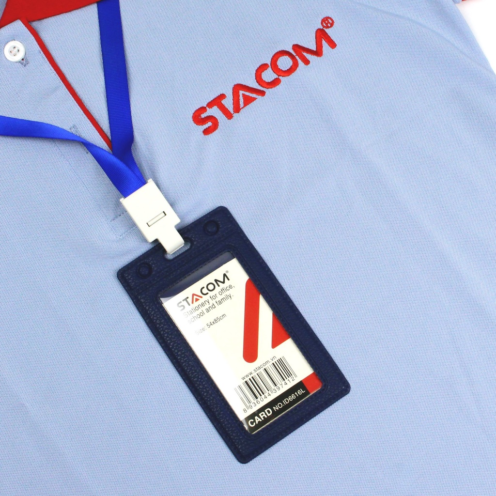 Thẻ đeo bảng tên nhựa PU giả da Stacom dạng ngang/đứng ID6615L (KHÔNG KÈM DÂY)