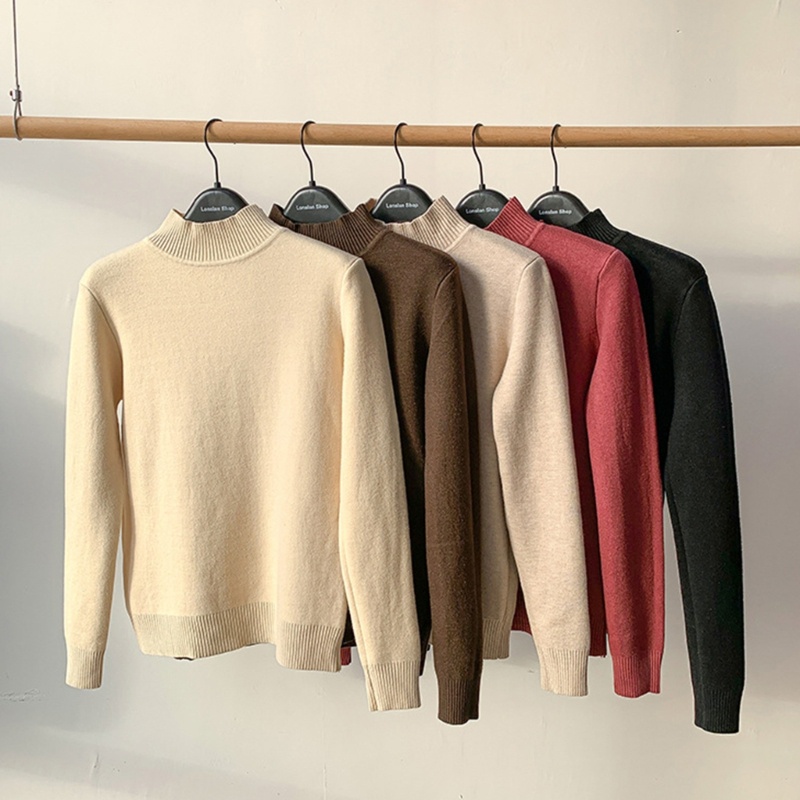 Áo Sweater Dệt Kim Cổ Lọ Lót Lông Cừu Giữ Ấm Thời Trang Cho Nữ