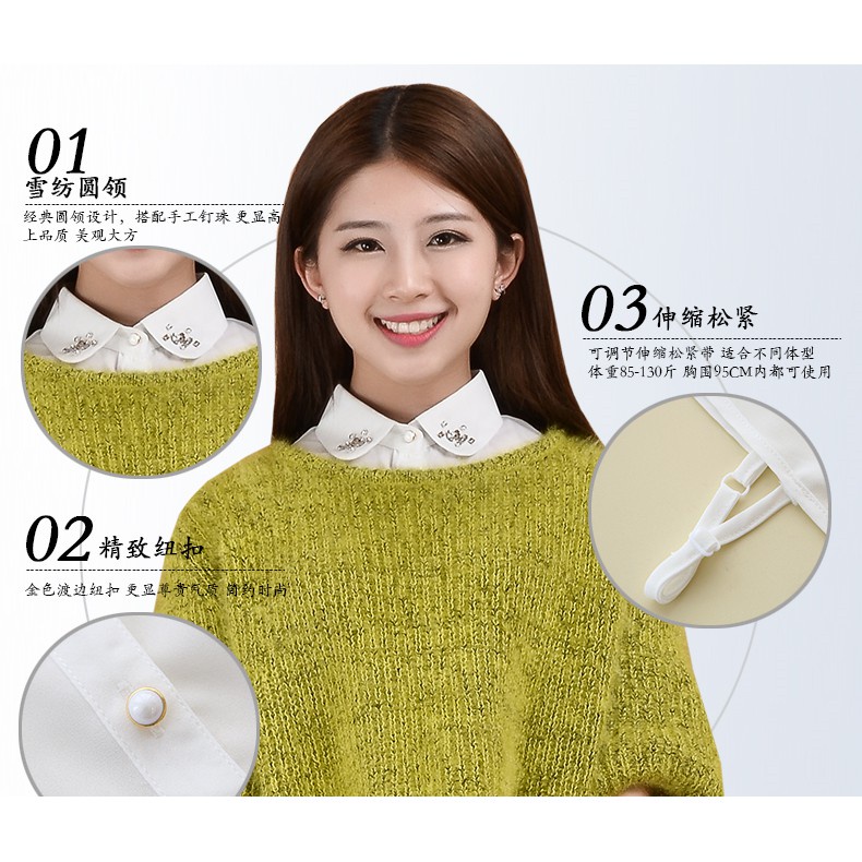 Cổ áo sơ mi rời đính đá vải voan xinh xắn - Mã CD15