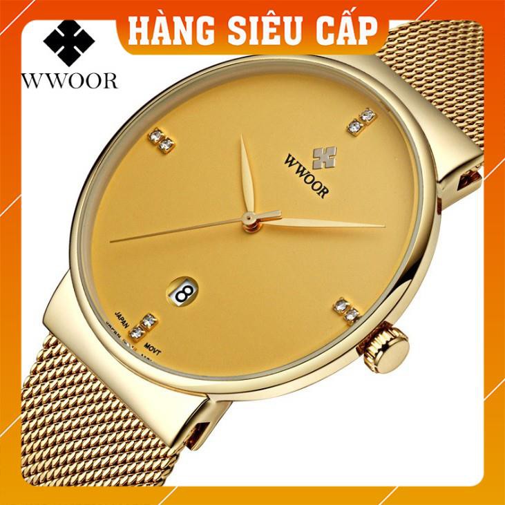 [CAO CẤP] Đồng hồ nam WWOOR 8018 dây lưới máy mỏng Fullbox chính hãng