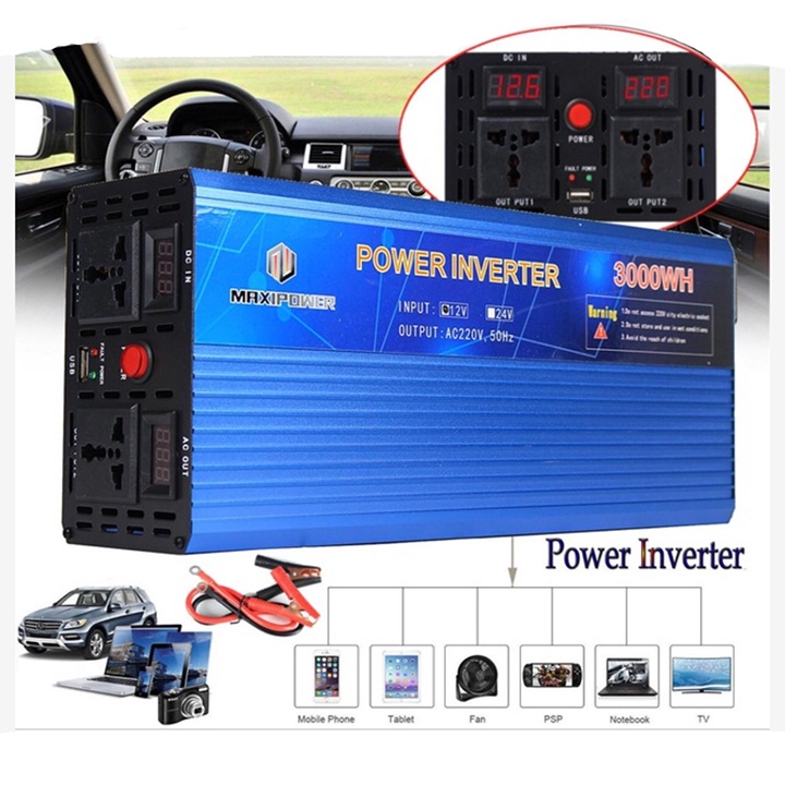 Bộ kích điện ắc quy 12V lên 220V 3000W Inverter