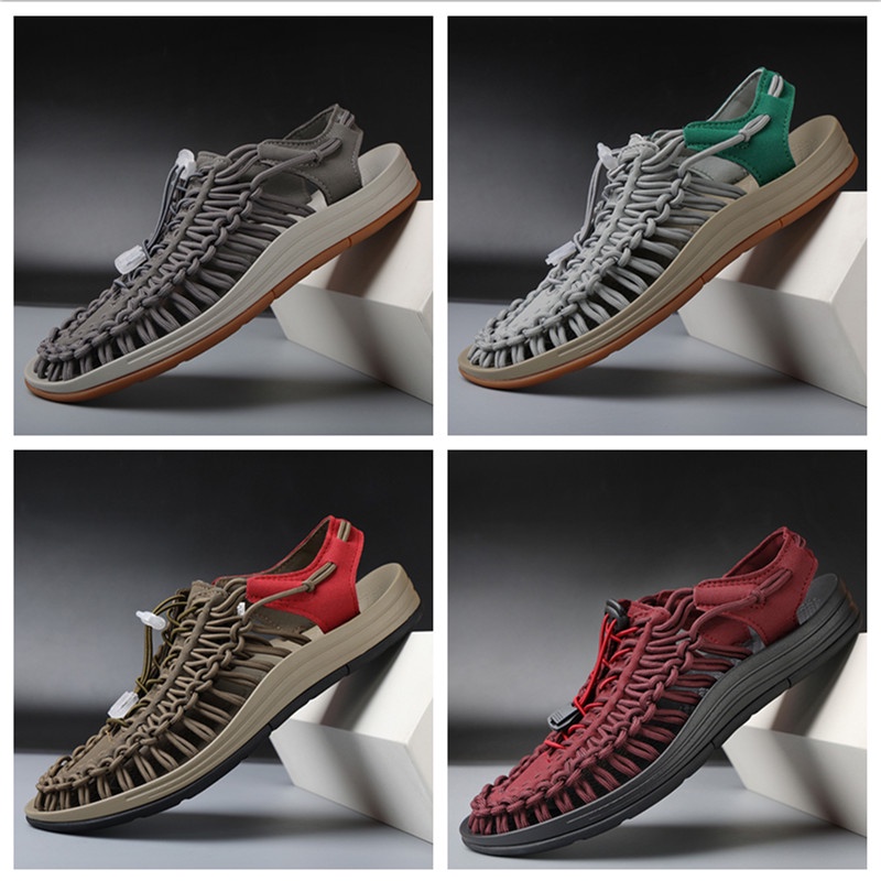 Giày sandal dệt tay chống trượt thoáng khí phong cách đi biển mùa hè cho nam và nữ