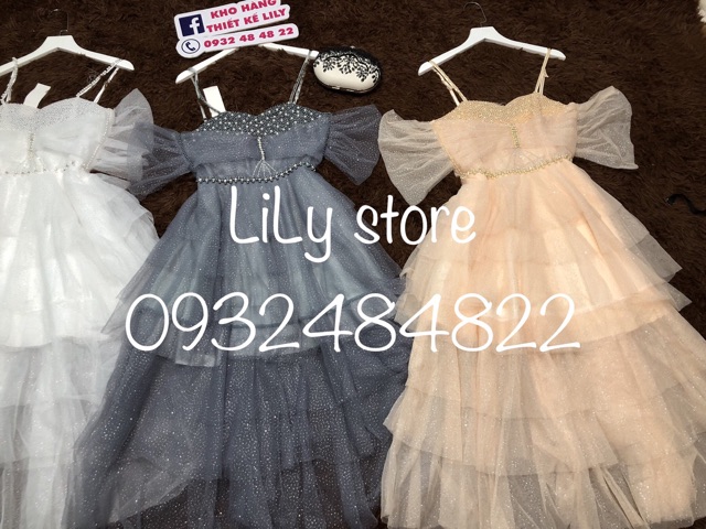 ẢNH &amp; VIDEO THẬT 10000%  Đầm xoè rớt vai tầng kết đá