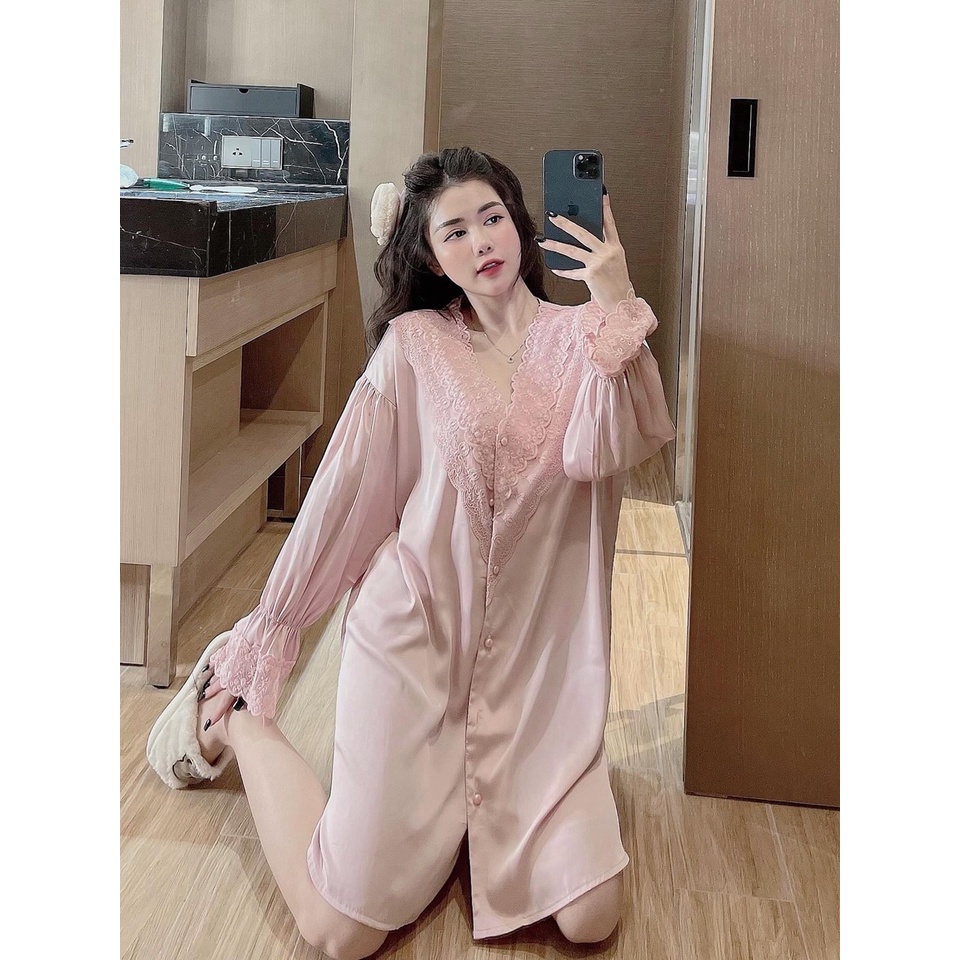 Đầm ngủ sơmi Sexy lụa latin, đi chơi dạo phố thoải mái- Đầm sơmi ren