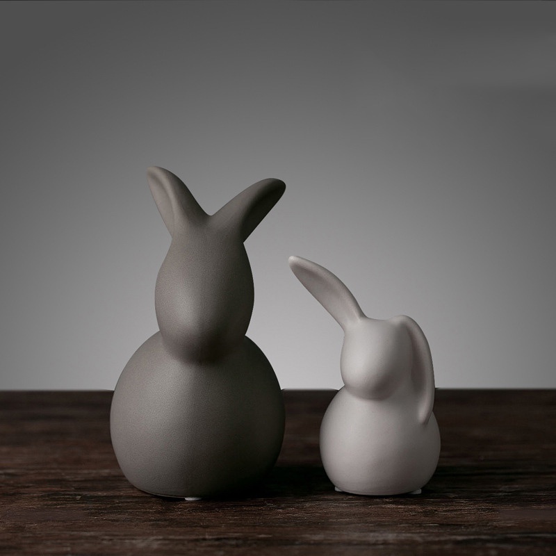 tượng đôi thỏ gốm sứ cao cấp decor nhà cửa phong cách bắc âu