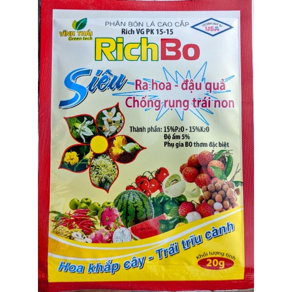 phân bón Rich Bo 20g, kích thích ra hoa đậu quả, ra hoa đồng loạt