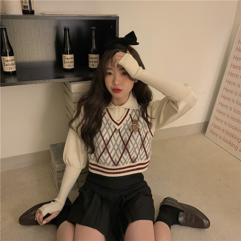 Áo Dệt Kim Sát Nách Cổ Chữ V Thời Trang Retro Hàn Quốc Cho Nữ