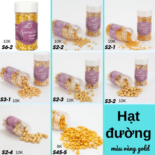 hạt đường trang trí màu vàng gold gói 10g