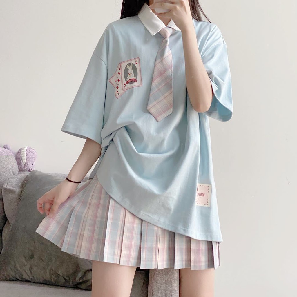 Set Áo Thun Ngắn Tay + Chân Váy Xếp Ly Thời Trang Nữ
