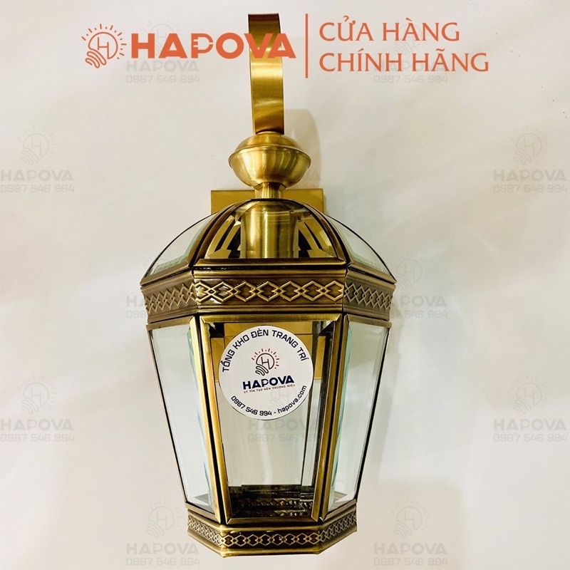 Đèn treo tường ngoài trời trang trí cột cổng bằng Đồng HAPOVA BIVIC 1003  Kèm bóng Edison