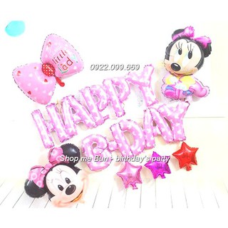 Bóng trang trí sinh nhật Happy Birthday hình chuột minnie (Set đủ như ảnh)