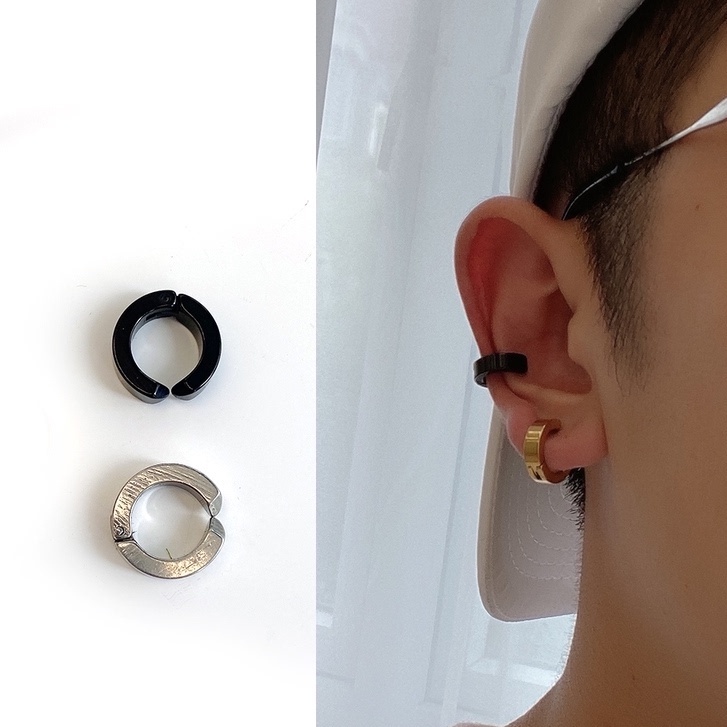 1 Cặp Bông tai unisex kẹp dắt gài không cần bấm lỗ tai khoen tròn bản dày style hàn quốc khuyến mãi