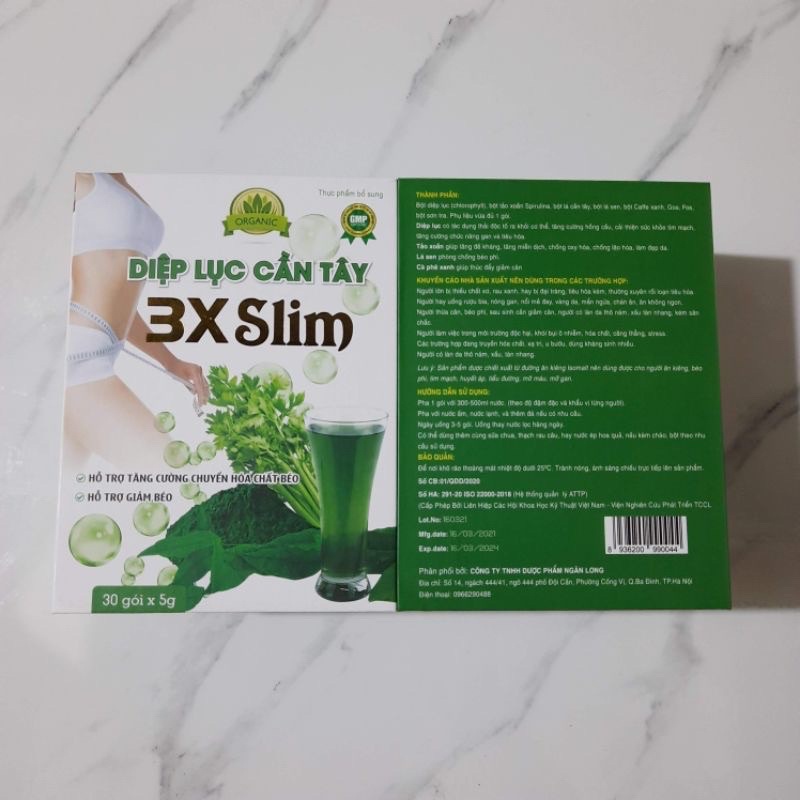 DIỆP LỤC CẦN TÂY 3X Slim - Hộp 30 gói x 5g