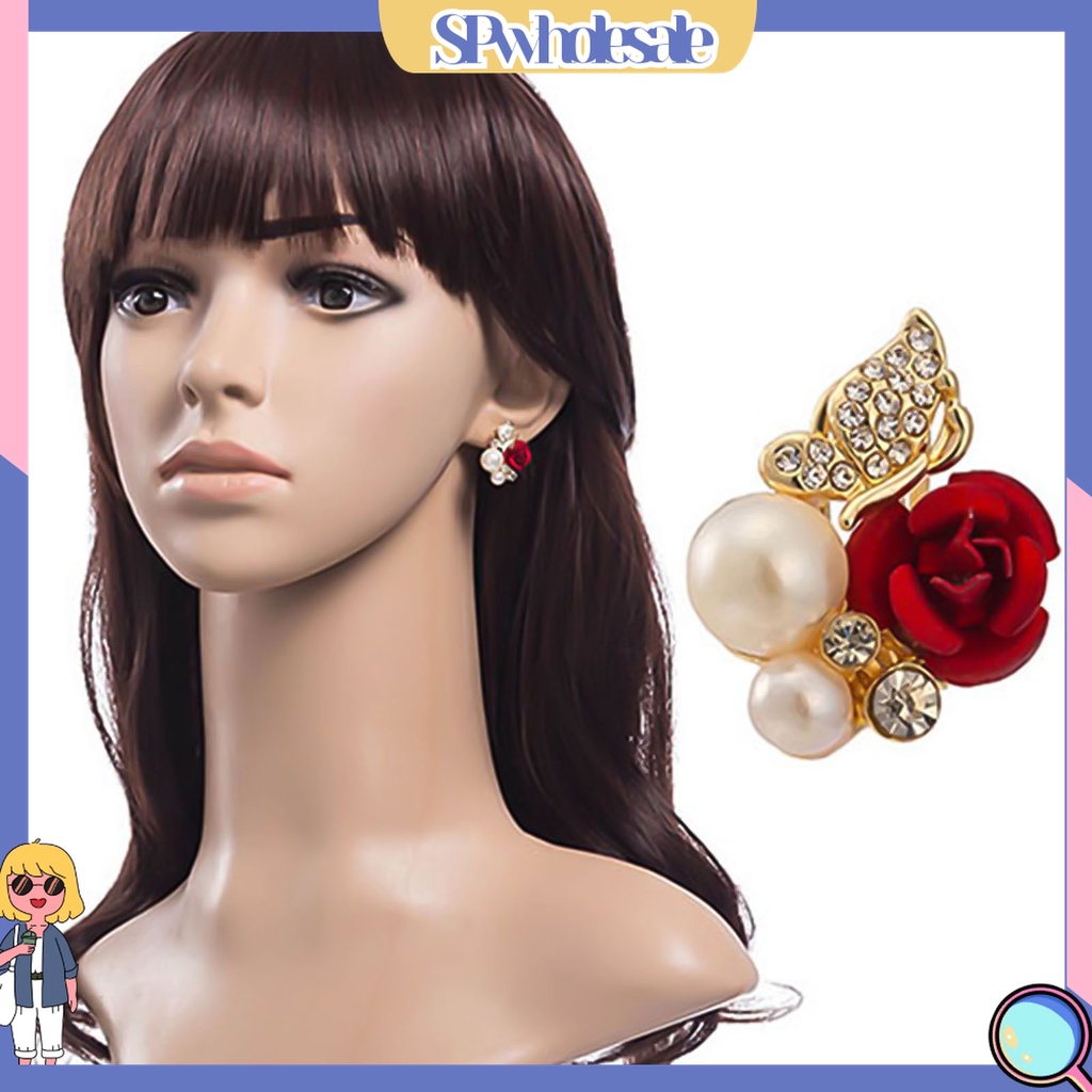 [SPwholesale] Khuyên tai hình hoa hồng đính ngọc trai thời trang dành cho nữ