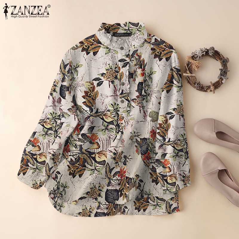 Áo tay dài ZANZEA cổ đứng phong cách đường phố retro dành cho nữ