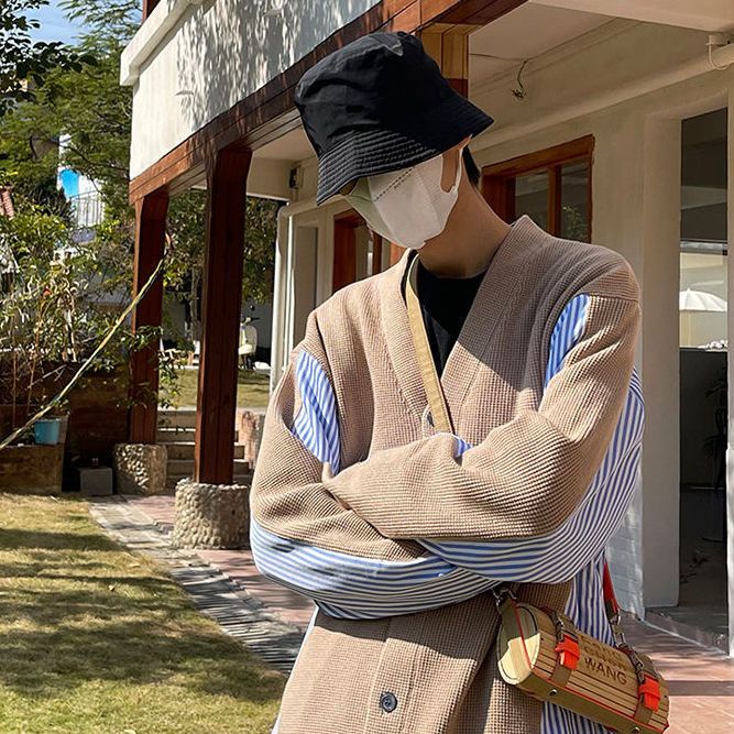 Áo Khoác Cardigan Dáng Rộng Phối Sọc Thời Trang Mỹ 2022 Dành Cho Cặp Đôi