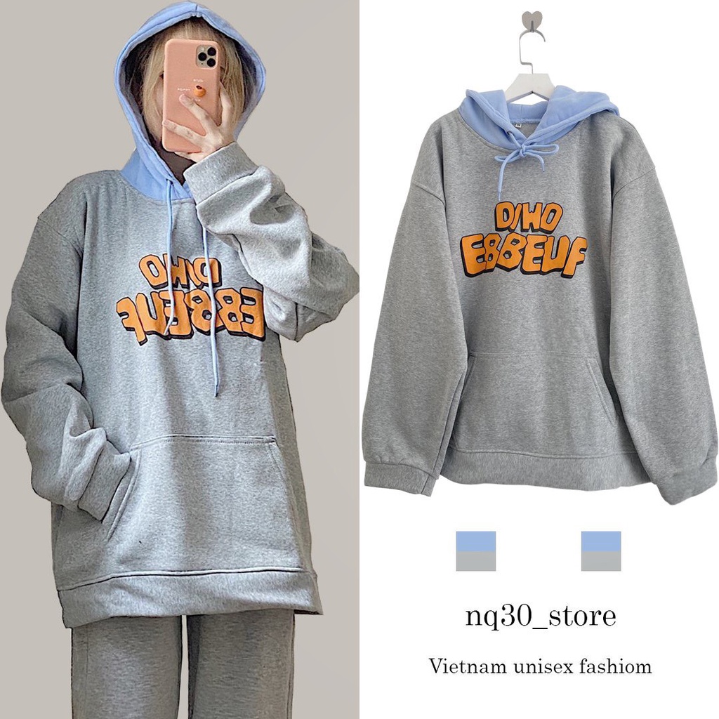 Áo Hoodie Nỉ Bông NQ30 In JIHO Form Rộng Xanh Xám Nam Nữ Unisex | WebRaoVat - webraovat.net.vn