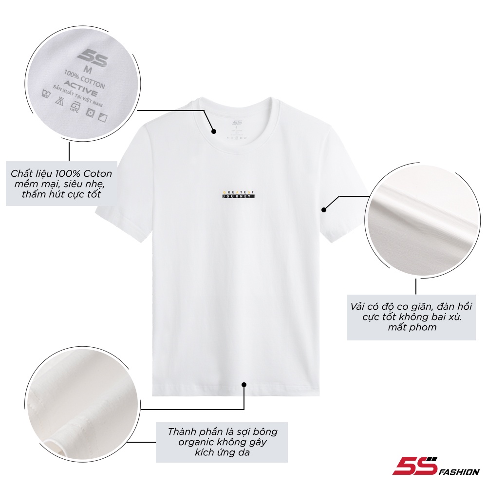 Áo Thun Nam 5S Cổ Tròn Màu Trắng, Chất Liệu Cao Cấp Thoáng Mát, Nhẹ Nhàng, Thiết Kế In Chữ Phong Cách