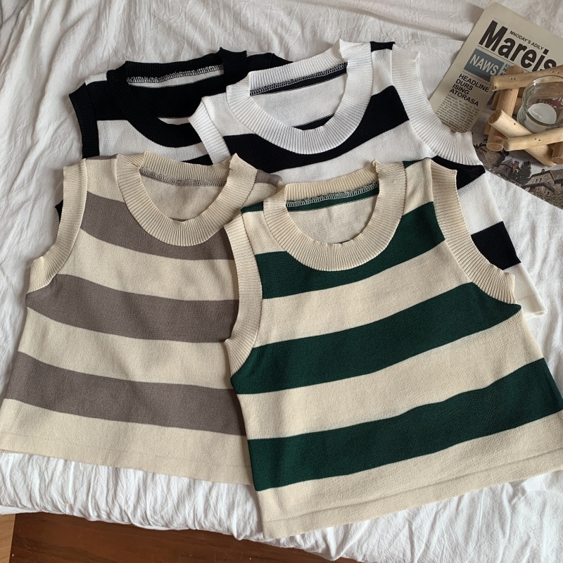 Áo dệt kim NZN không tay kẻ sọc màu tương phản thời trang cá tính