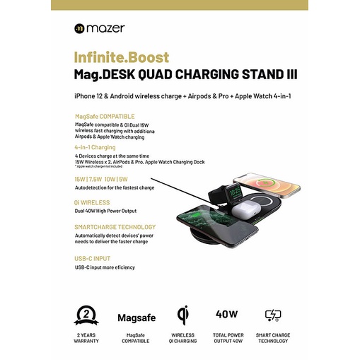 Đế Sạc Không Dây Mazer infinite Boost Mag DESK Quad 4-in-1 | BigBuy360 - bigbuy360.vn