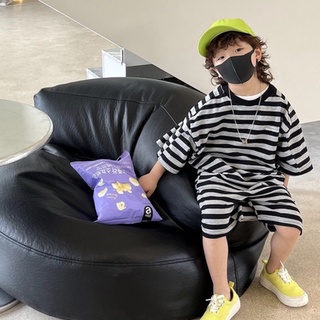 SB107 - Set quần áo cho bé sọc xám đen sz 90-140, bộ quần áo bé trai thời trang hè 2022