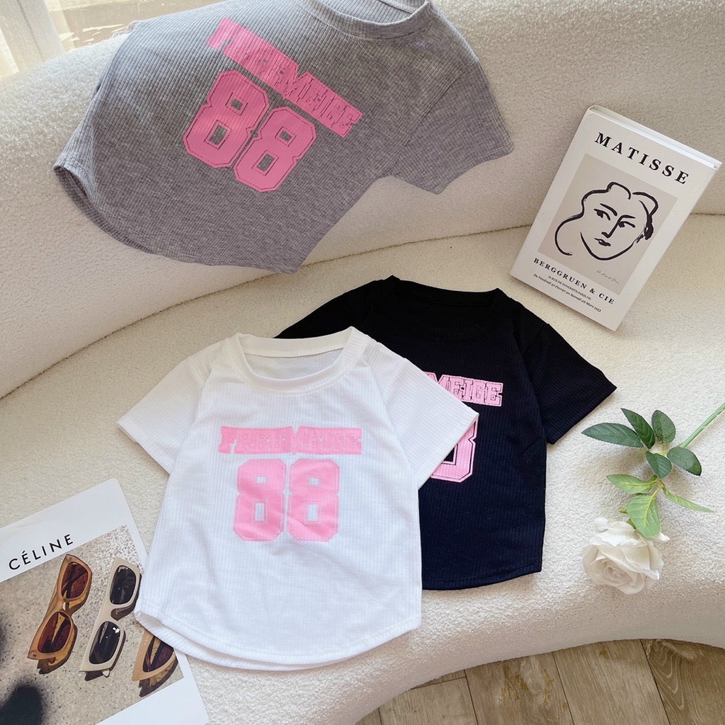 áo croptop tay ngắn chất thun gân in số 88 cute na