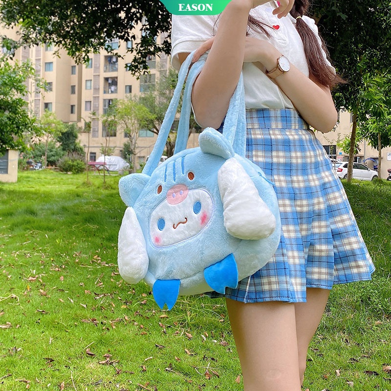 Sanrio Túi Xách Đeo Vai Cỡ Lớn Hình Chú Chó Cinnamoroll Màu Xanh Dương Phong Cách Nhật Bản JK Với Tai Lớn Dễ Thương Cho Nữ Vào Mùa Đông