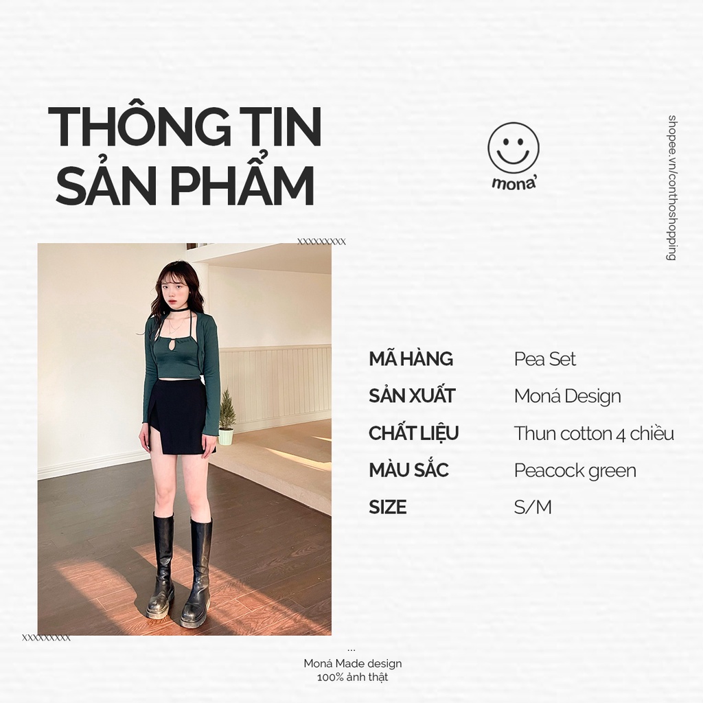 [Mã FAMARAL1 giảm 10K đơn 50K] MONÁ - Set áo cardigan ngọc bích tay dài ống loe - PEA SET